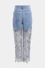 Denim blonder patchwork udskåret knaplomme brede ben jeans sold by Micas