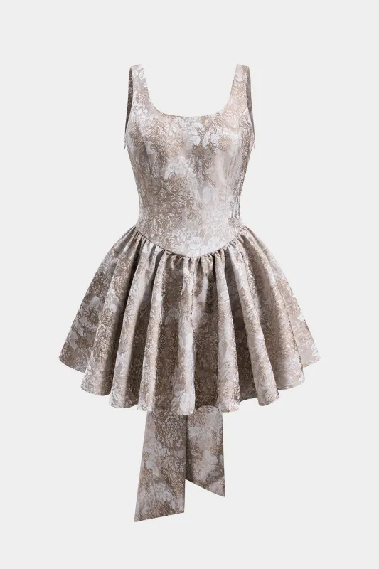 Jacquard Ruched Bow Backless Mini Dress sold by Micas