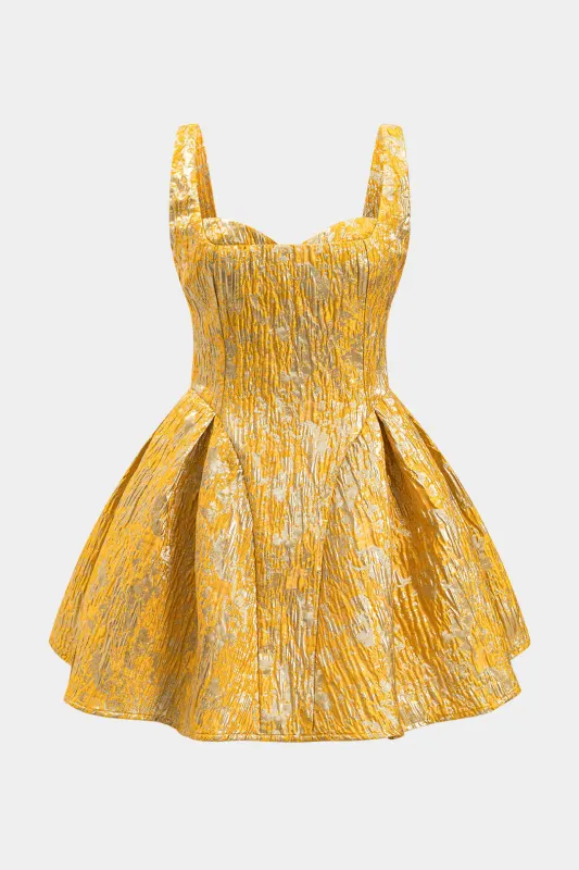 Jacquard Ruched Zipper Puff Hem Slip Mini Dress sold by Micas