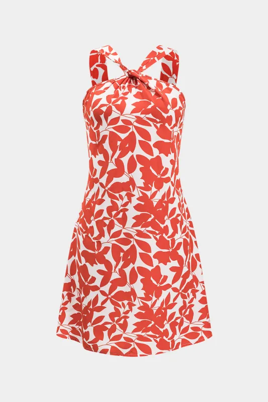 Blade Print Ruched Twist Knot krydset rygfri mini -kjole sold by Micas