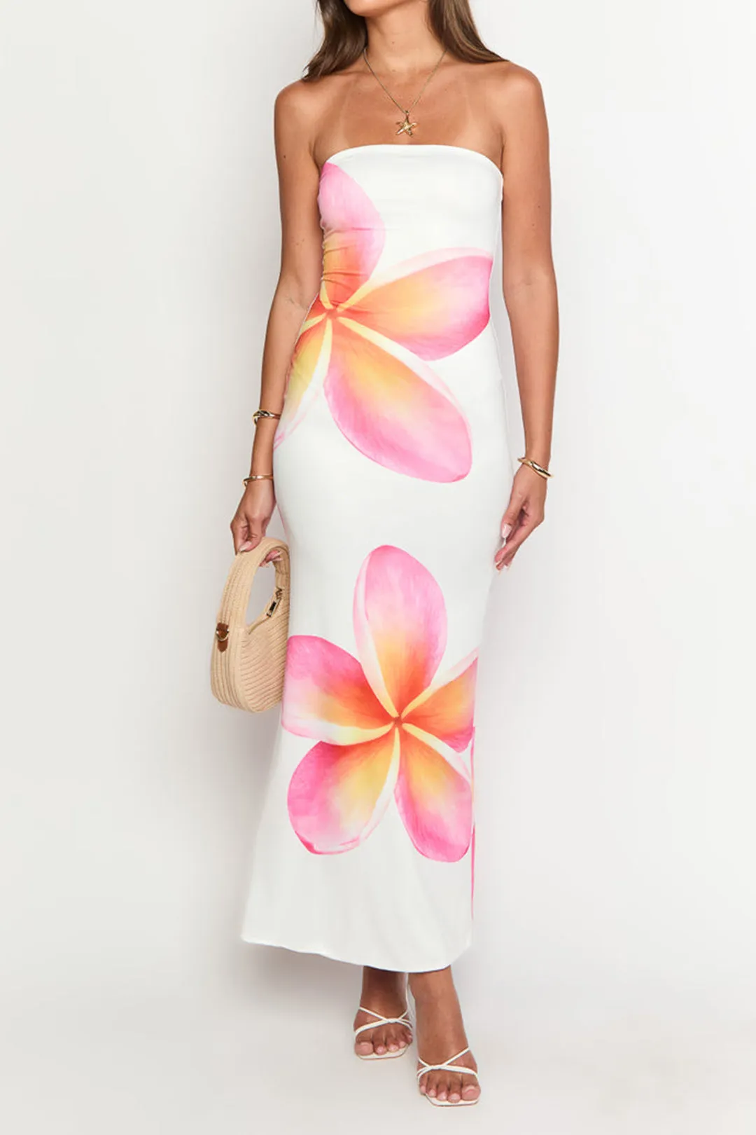 Floral Print Ruched Strapless Maxi Dress sold by Micas