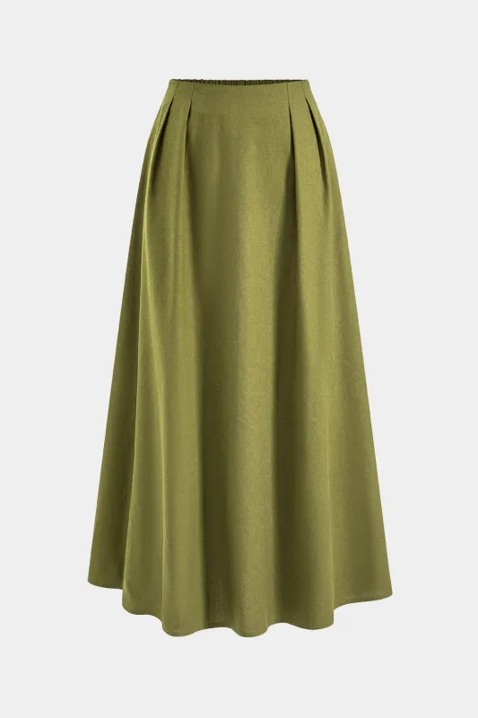 Solid Linen Pleated Skirt sold by Micas