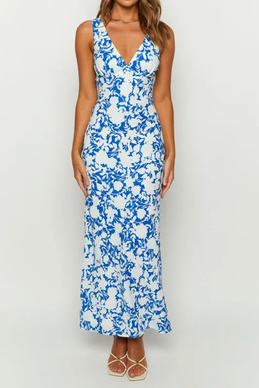 Floral Print Ruched Tie Back Sleeveless Maxi Dress sold by Micas