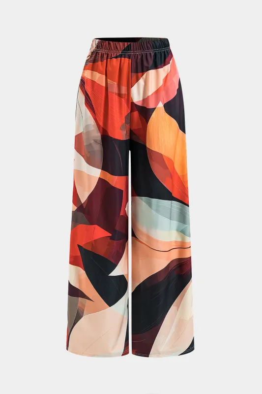 Blade print ruched brede benbukser sold by Micas