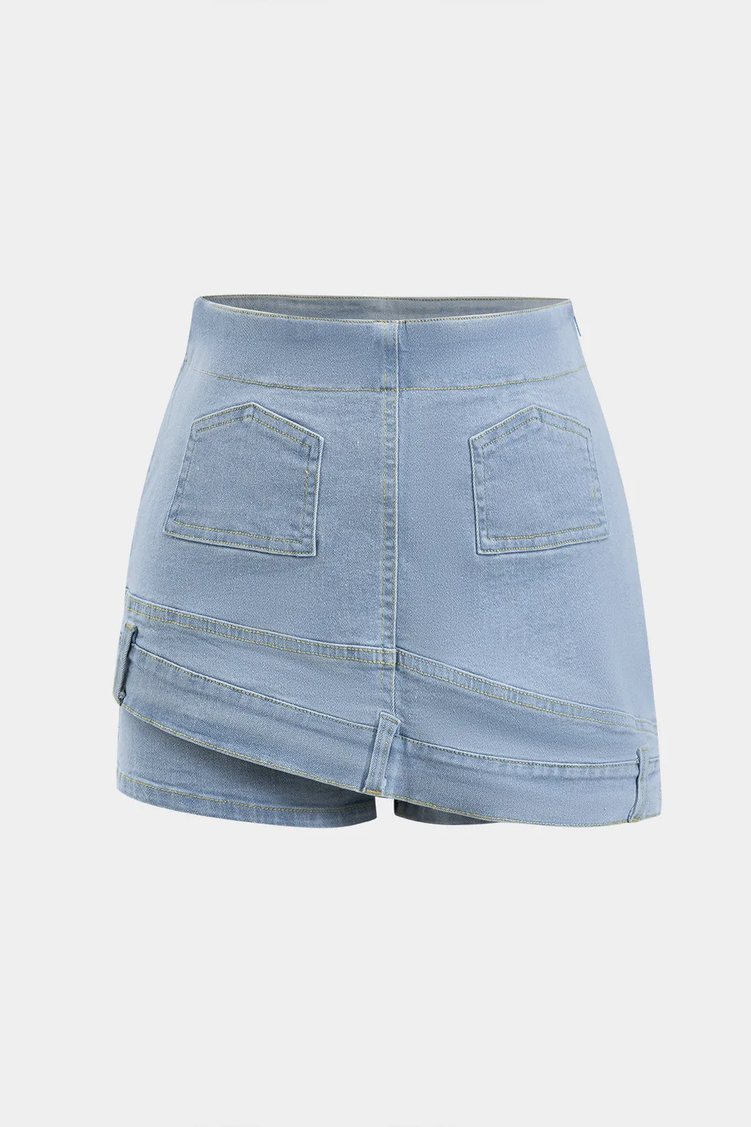 Denim asymmetri lomme shorts sold by Micas