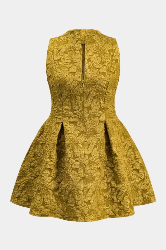 Plus størrelse jacquard plisseret lynlås ærmeløs mini kjole sold by Micas