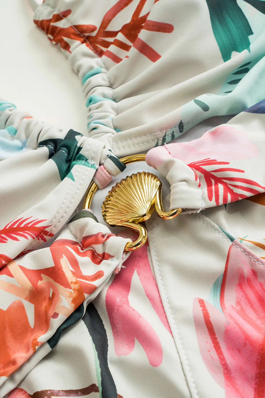 Blade Print Metal Ruched Cut Out Tie Up bagløst mave kontrol i ét stykke badedragt sold by Micas product image thumbnail 3