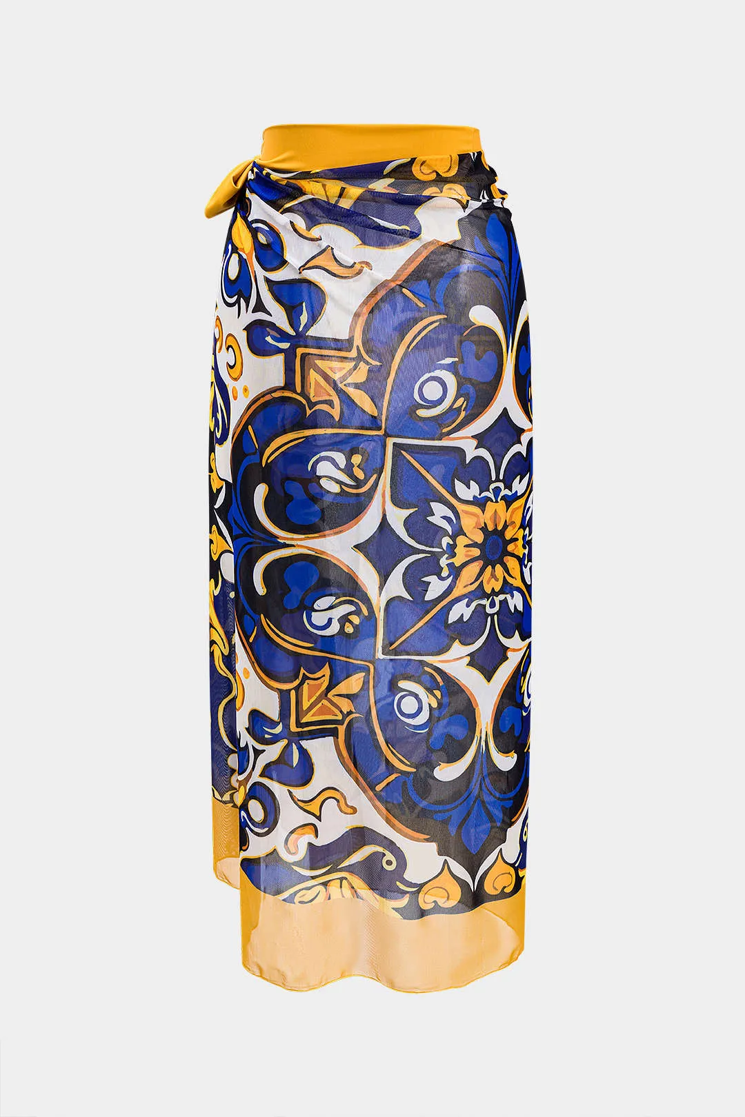 Bohemsk print Tie op rygfri mave kontrol Badetøj og Ruched Tie Front Cover Up Set sold by Micas product image thumbnail 5