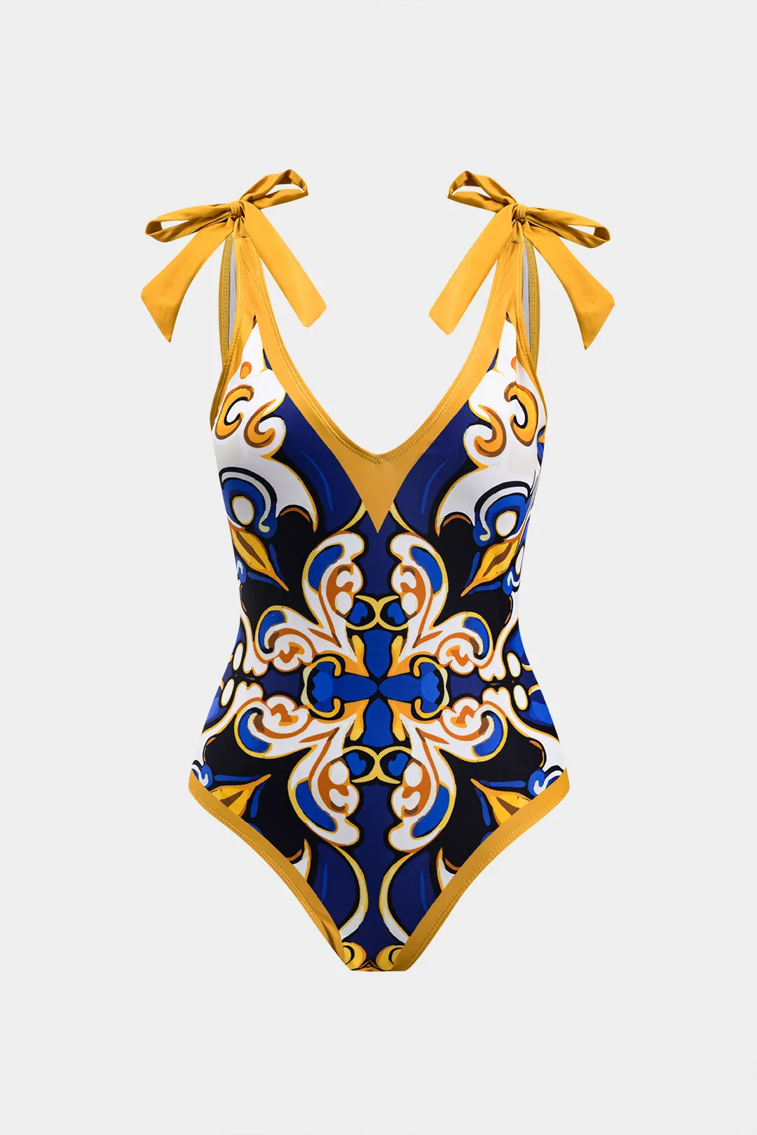 Bohemsk print Tie op rygfri mave kontrol Badetøj og Ruched Tie Front Cover Up Set sold by Micas product image thumbnail 2