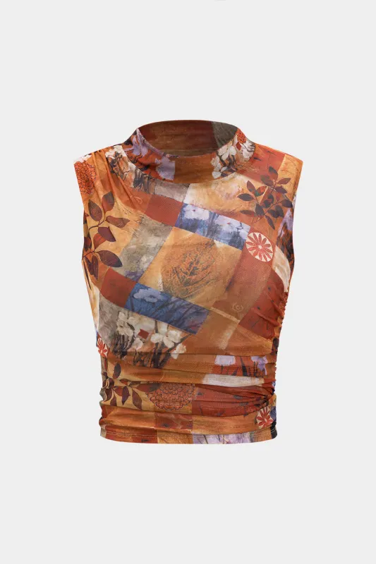 Ombre Print Satin Ruched Tank Top sold by Micas