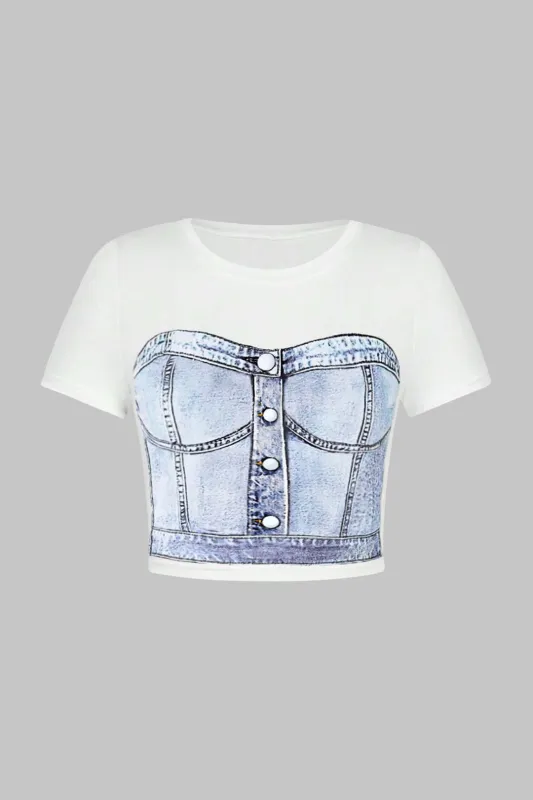 Plus størrelse retro print kortærmet t-shirt sold by Micas