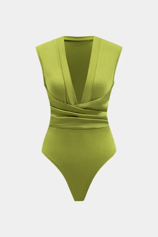 Solid linned Ruched ærmeløs bodysuit sold by Micas