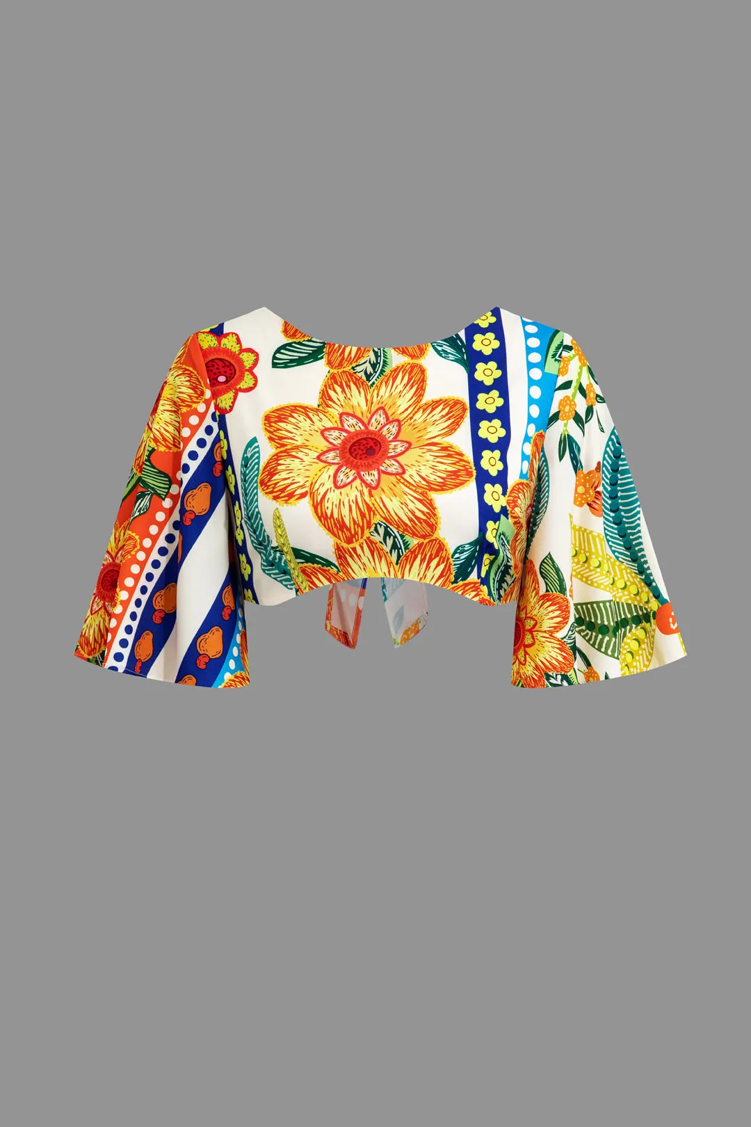 Blomsterprint Ruched Tie Back Rackless Short Sleeve Top og Tie Knoted Nederdel Set sold by Micas product image thumbnail 2