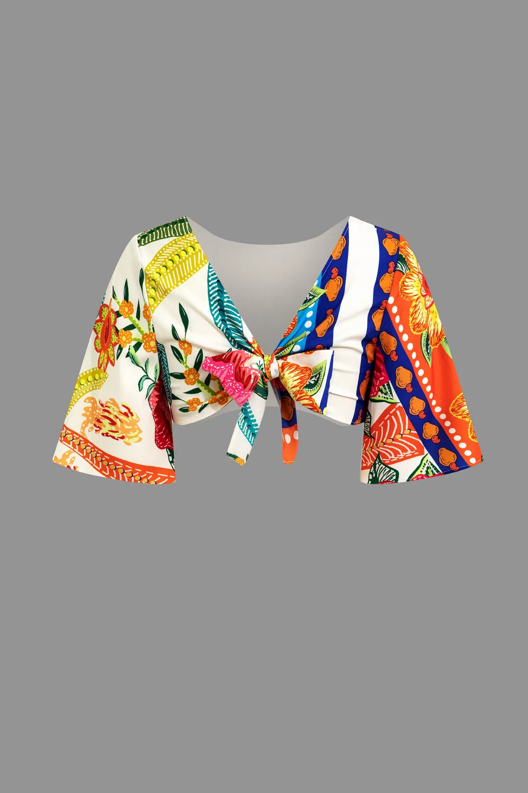 Blomsterprint Ruched Tie Back Rackless Short Sleeve Top og Tie Knoted Nederdel Set sold by Micas product image thumbnail 3