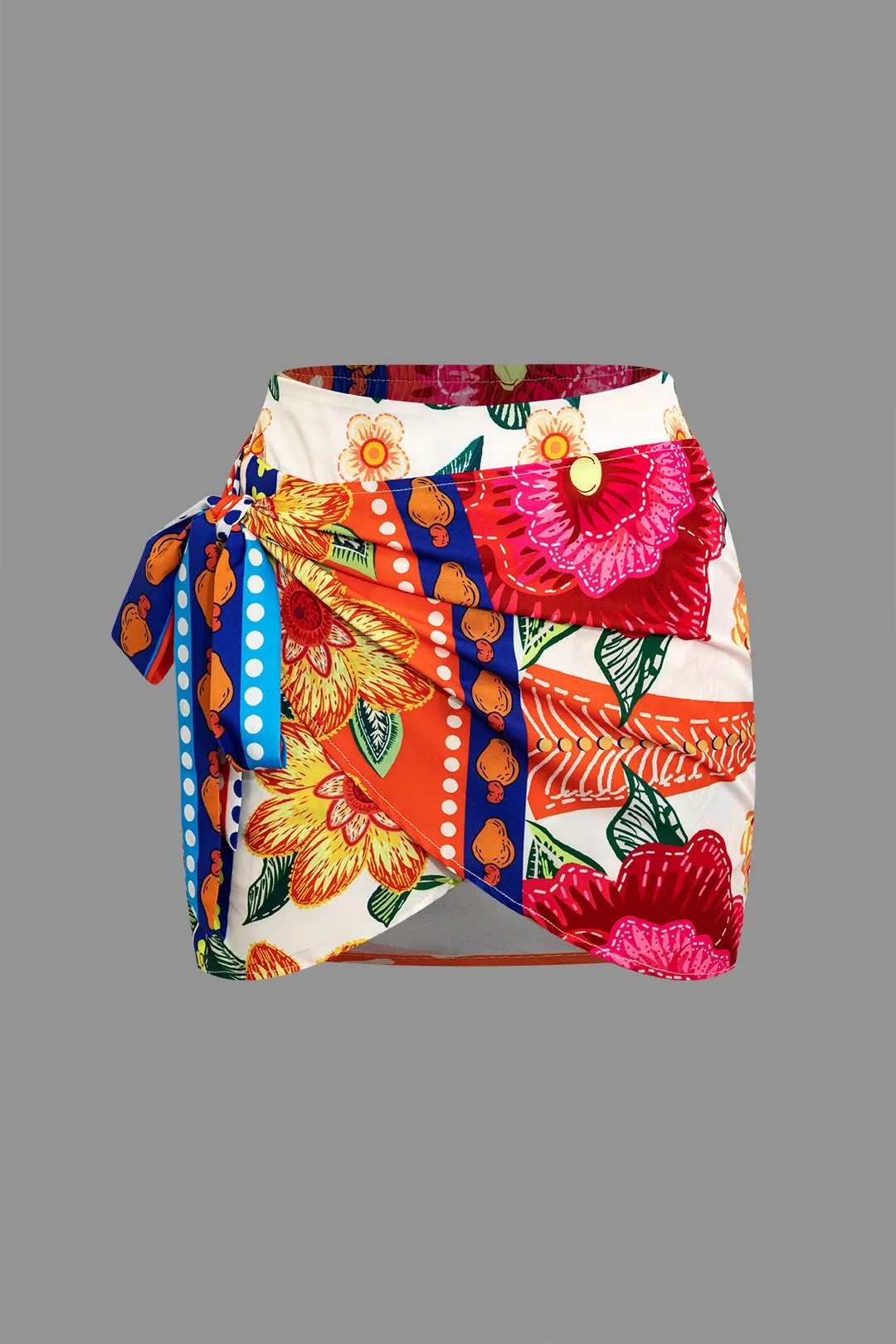 Blomsterprint Ruched Tie Back Rackless Short Sleeve Top og Tie Knoted Nederdel Set sold by Micas product image thumbnail 4