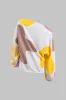 Abstract Print Ruched Asymmetry One Shoulder Longærmet top og frynser nederdel sold by Micas