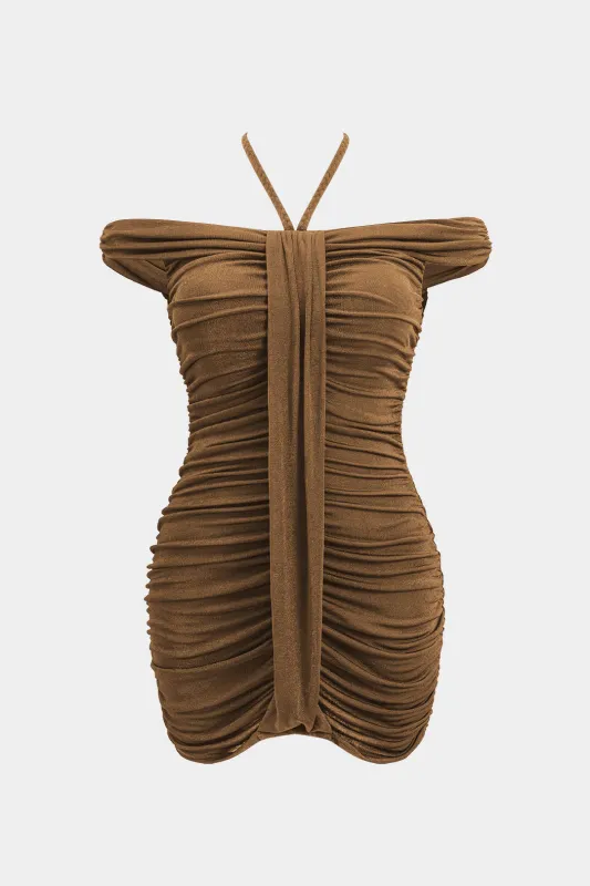 Plus Size Ruched Tie Up Off Shoulder Mini Dress sold by Micas