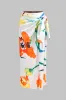 Blomsterprint satin ruched slips foran lynlås nederdel sold by Micas