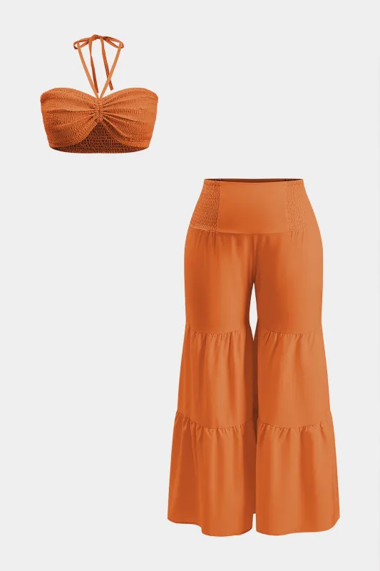 Plus Size Ruched Tie-Up Cami Top And Wide Leg Trousers Set sold by Micas