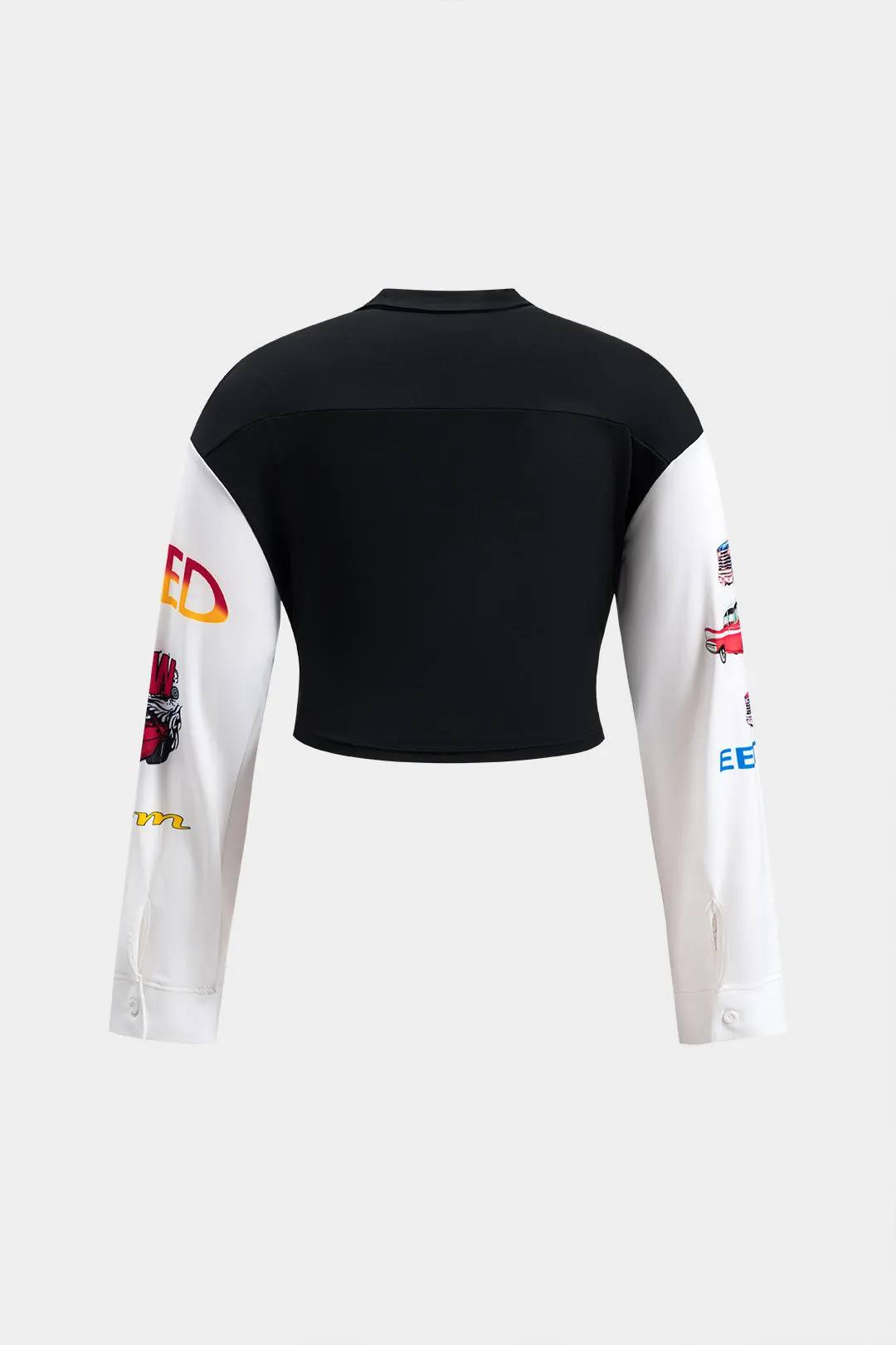 Plusstørrelse motorcykelprint Ruched Button FLAP Pocket Langærmet shirt sold by Micas product image thumbnail 2