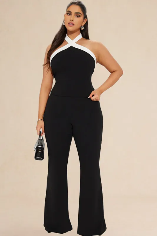 Contrast Plus Size Patchwork Backless Trousers Set made by Micas