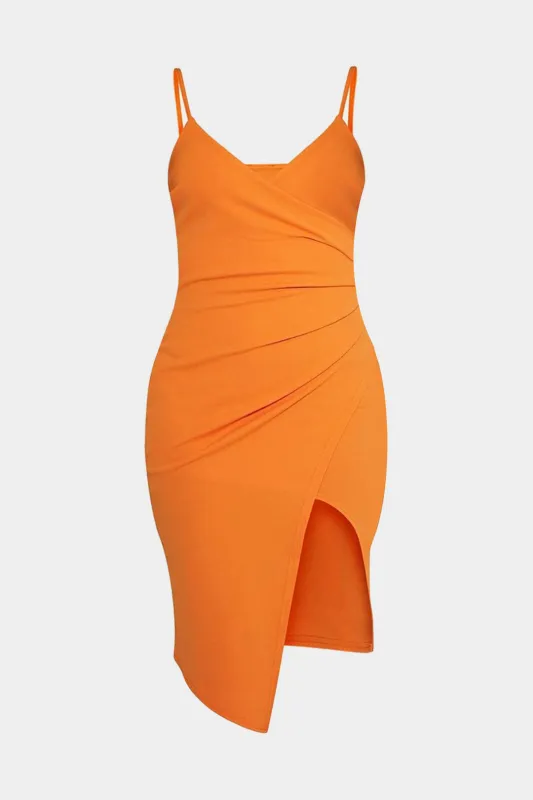 Plus størrelse ruched slip spalt mini kjole sold by Micas