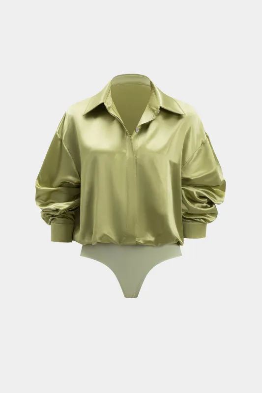 Satin Ruched Button Langærmet bodysuit sold by Micas