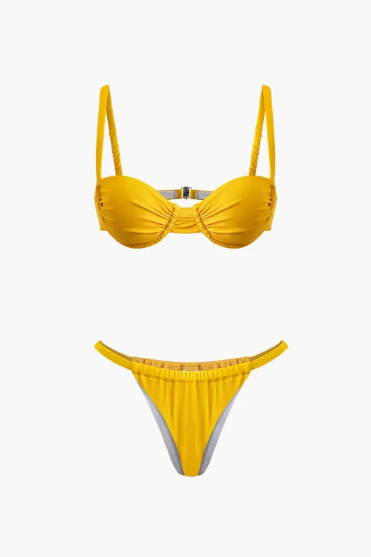 Solid Ruched Rackless Bikini Set sold by Micas
