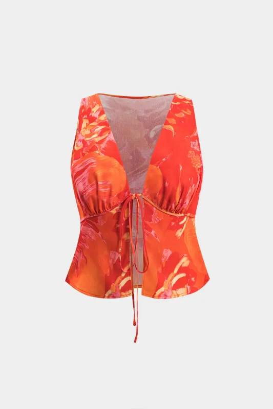 Plus størrelse blomsterprint ruched slips front tank top sold by Micas