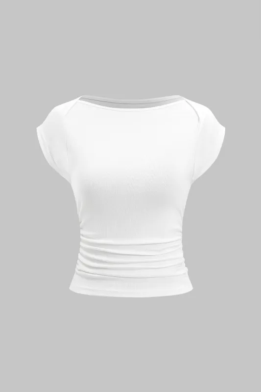 Solid Ruched Short Sleeve T-shirt sold by Micas
