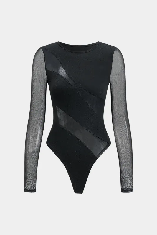 Mesh asymmetrisk patchwork langærmet bodysuit sold by Micas