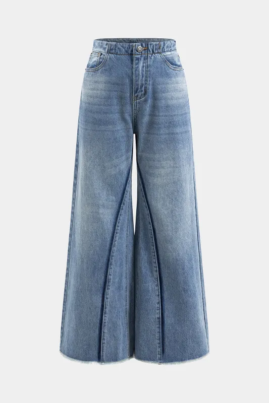 Denim patchwork knap lomme brede ben jeans sold by Micas