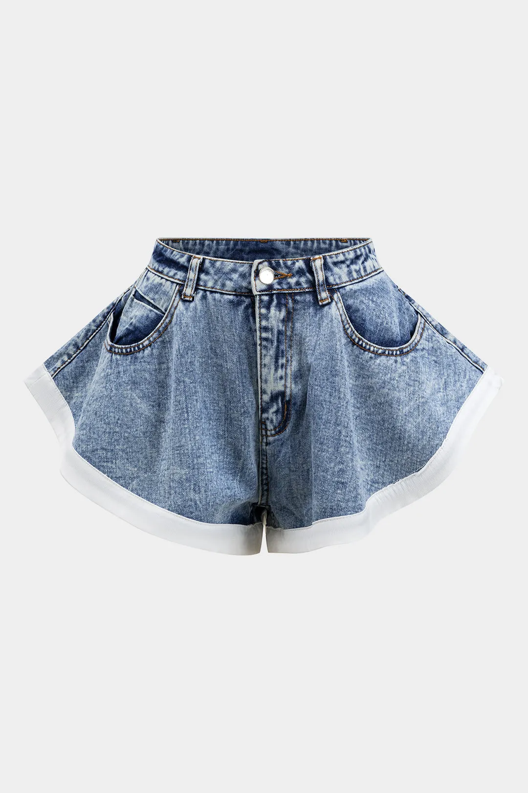 Denim kontrast knaplomme shorts sold by Micas