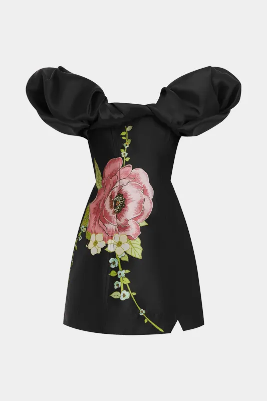 Blomsterprint satin ruched ærmeløs mini kjole sold by Micas