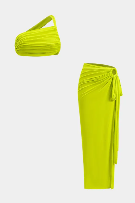 Ruched rygfri tank top og udskåret slips knude nederdel sæt sold by Micas
