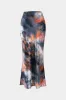 Abstrakt slipsfarvestofprint satin nederdel sold by Micas