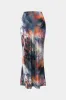 Abstrakt slipsfarvestofprint satin nederdel sold by Micas