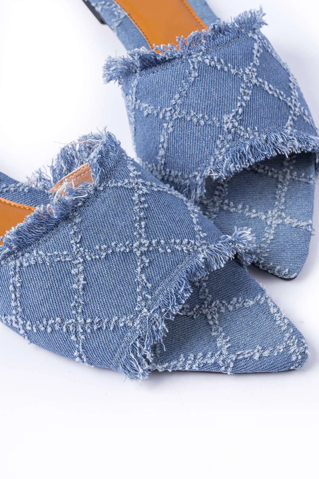 Denim Fringe Point Toe fladt hjemmesko sold by Micas product image thumbnail 5