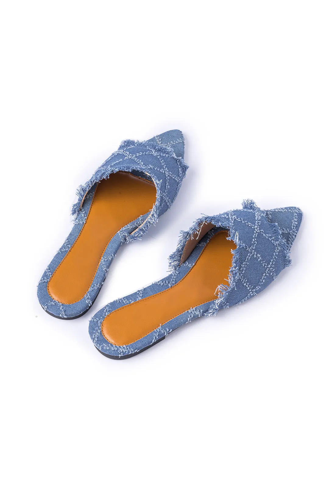 Denim Fringe Point Toe fladt hjemmesko sold by Micas product image thumbnail 2