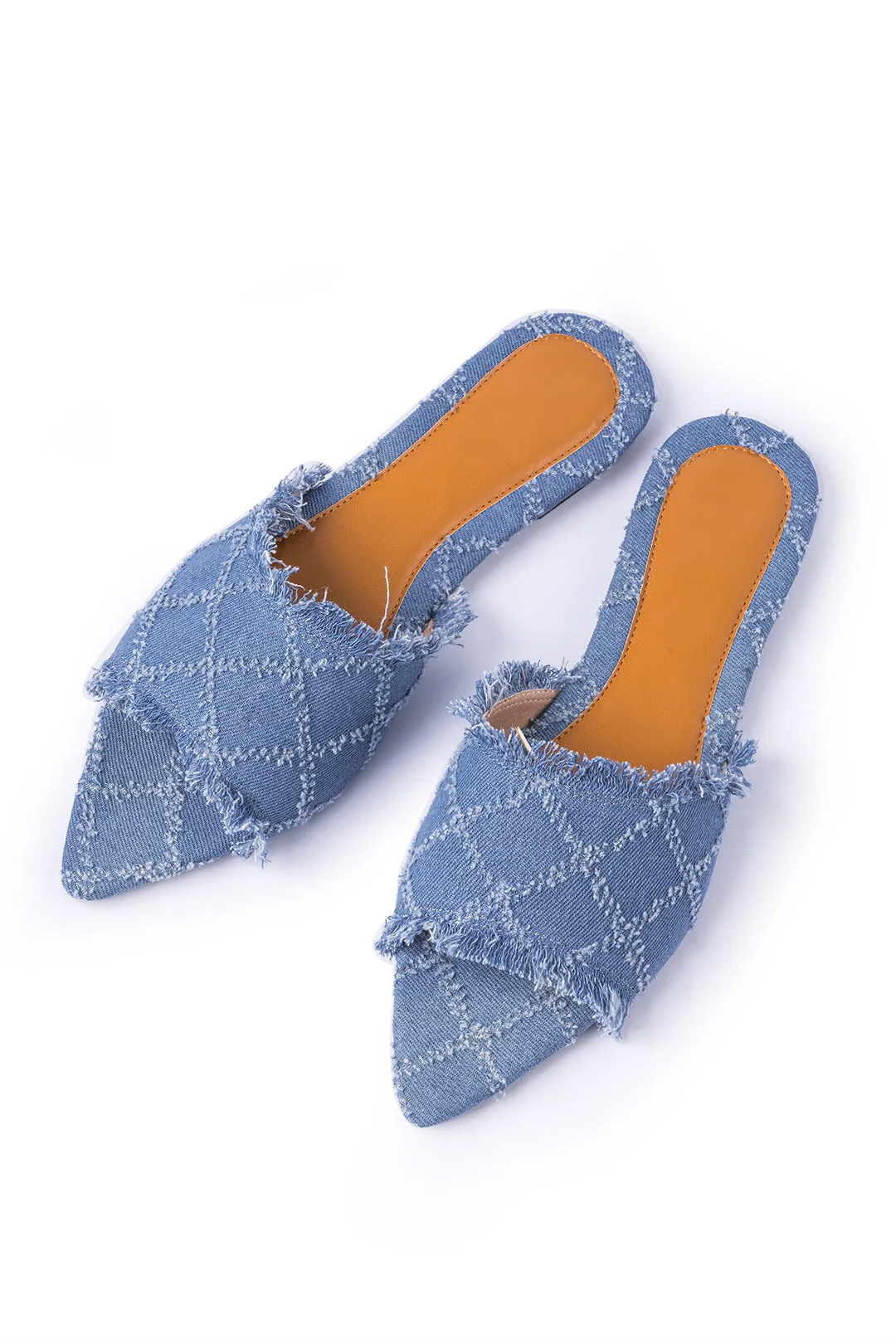 Denim Fringe Point Toe fladt hjemmesko sold by Micas product image thumbnail 3