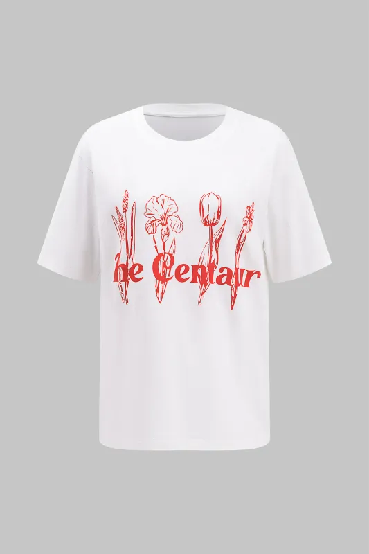 Blomsterbrevprint kortærmet t-shirt sold by Micas