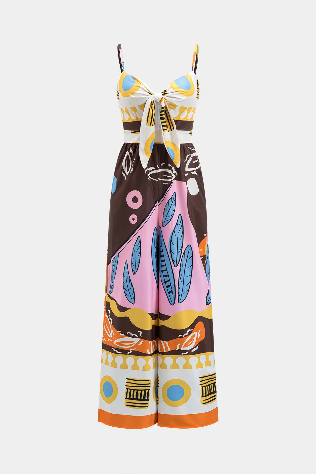 Abstrakt print Ruched Tie Front Slip Jumpsuit sold by Micas