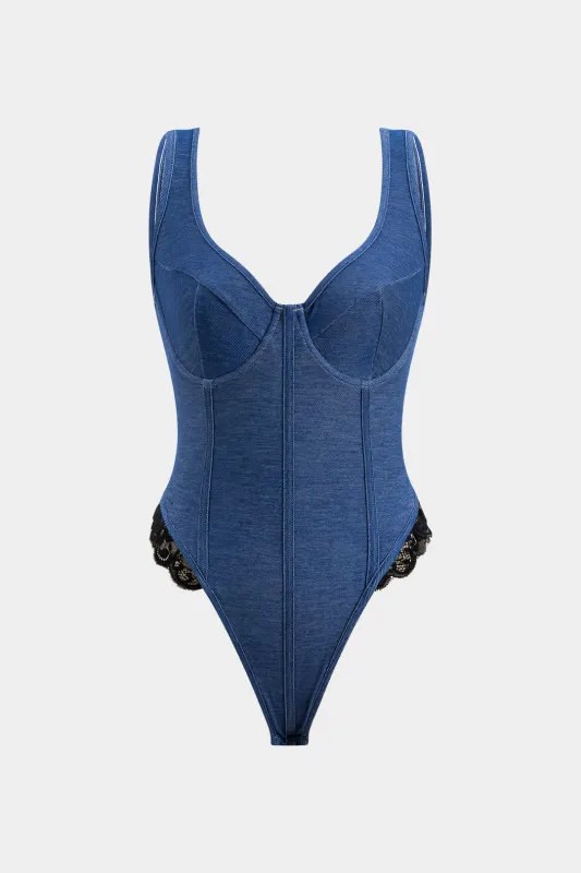 Blonder bustier korset bodysuit sold by Micas