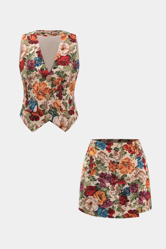 Jacquard -knap klaplommetank top og asymmetrisk nederdel sæt sold by Micas