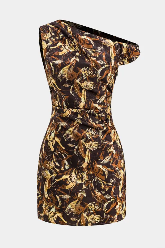 Blomsterblade Print Ruched Asymmetry Mini Dress sold by Micas