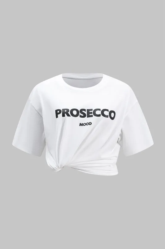 Plus størrelse bogstav print rund hals kortærmet t-shirt sold by Micas