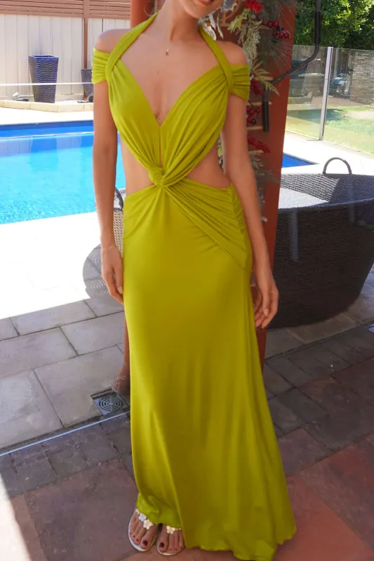 RUCHED TWIST KNOT BACKLESS TIE Back Maxi Dress Back sold by Micas