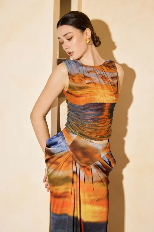 Ombre Print Mesh Ruched Rackless Tank Top sold by Micas