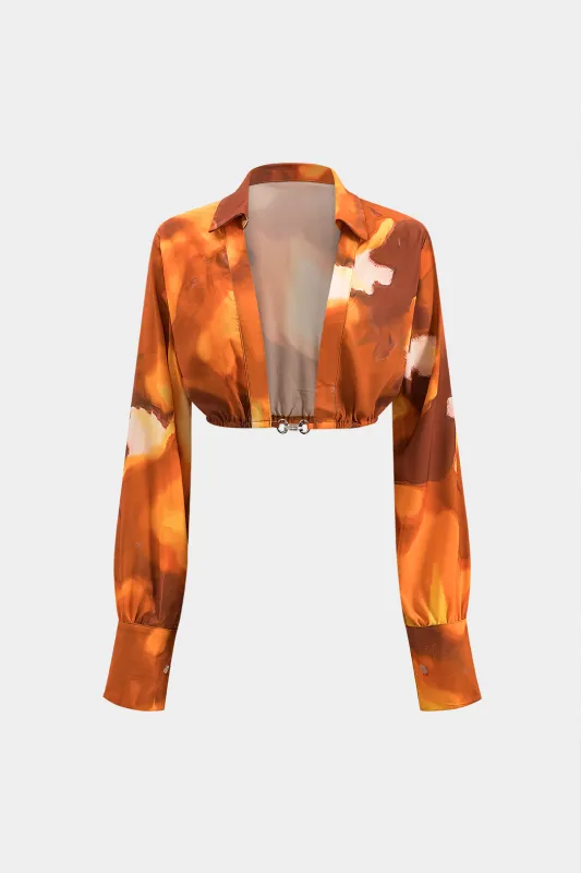 Akvarelprint ruched langærmet skjorte sold by Micas