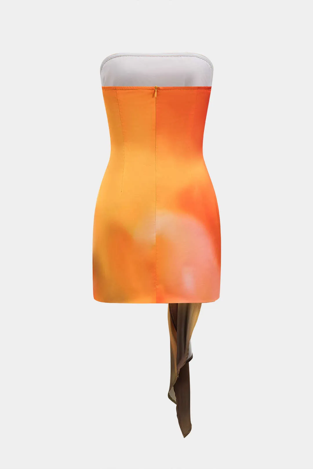 Ombre Print Satin Ruched lynlås Bind Front Stropløs mini kjole sold by Micas product image thumbnail 3